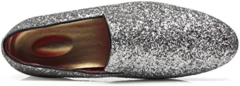 Santimon Men Loafer Metallic Textured Slip-on Glitter Fashion Slipper Moccasins Casual Dress Shoes Silver 10.5 US | Image 2