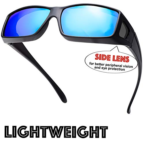 Image of The Fresh High Definition Polarized Wrap Around Shield Sunglasses for Glasses - Leather Eyeglasses Case