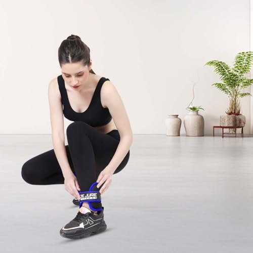 Image of DE JURE FITNESS Adjustable Ankle Weights Set 2KG (1Kg x 2) � Grey | Cardio, Running, Weight Training & Home Gym | Spandex + Cast Iron | Comfortable Fit with Velcro Strap | Unisex Fitness Gear - Blue