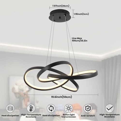 YATAI Modern LED Chandelier Dining Room, Black LED Chandelier Light for Bedroom, Kitchen Island Table, Remote Control Adjustable Color Temperature Acrylic Chandelier Lamp,69W