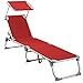 SONGMICS Bain De Soleil Inclinable, Chaise Longue, Transat Pliable en Alu, Toile Textilène, Coussin, Pare Soleil Réglable, 193 x 67 x 32 cm, Charge 250 kg (Rouge)