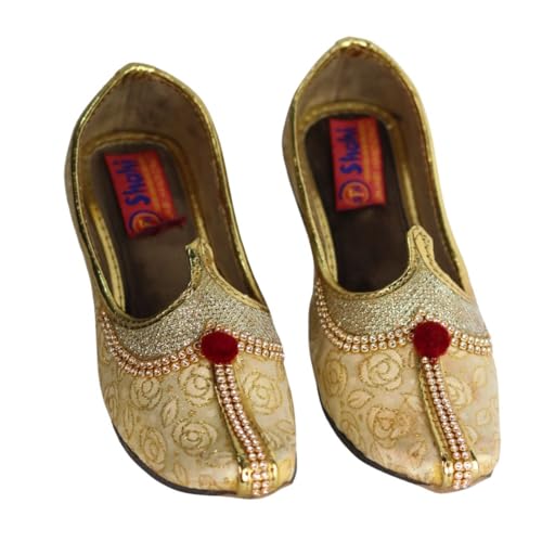 SHAHI PUNJABI FOOTWEAR Punjabi Jutti Mojari for Kids Boy Traditional Weddings & Festivals Sherwani Mojadi (Golden Color, 12 Month)