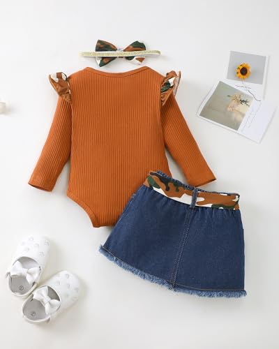 Image of Newborn Baby Girl Clothes Toddler Long Sleeve Ruffle Romper Top Infant Skirt Set Little Girl Overall Dress