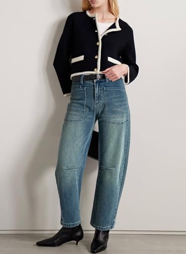 Image of EVALESS Barrel Jeans Women Baggy Stretchy Cropped Denim Pants