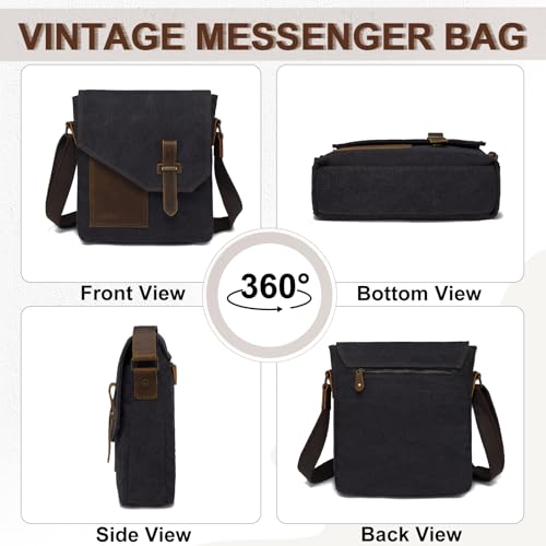 VASCHY Small Messenger Bag, Vintage Canvas Leather Lightweight Crossbody Man Purse Bag - Thumbnail 6