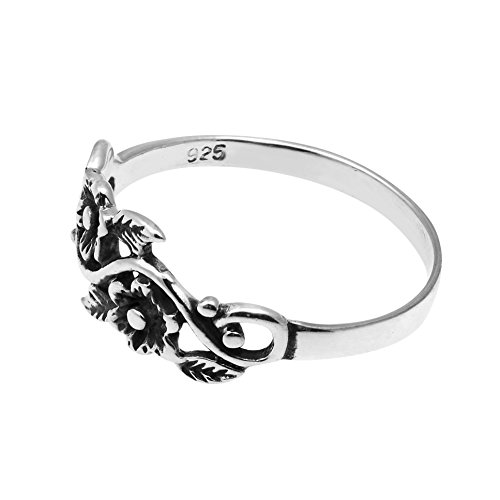 AeraVida Blooming Wild Floral Vine .925 Sterling Silver Band Ring | Wild Floral Silver Rings | Vine Band Ring Silver for Women | Comfort Fit USA Sizes 4-13 | Silver Ring Jewelry3