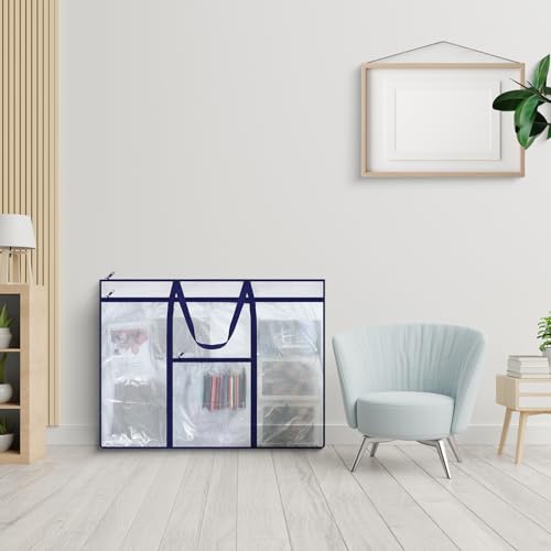 Image of Huhumy Large Art Portfolio Case 48 inch x 36 inch Poster Storage Bag Bulletin Board Holder Container PVC Folder with Zipper Handles Pocket for Teachers Artist Artwork Organization(Dark Blue,Grid)