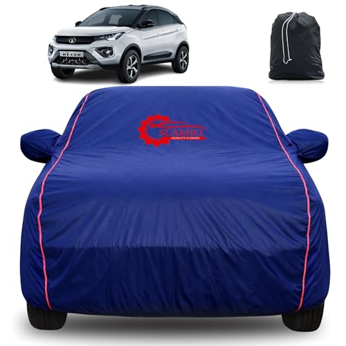 Image of 100% Waterproof Car Cover for Tata Nexon 2020-2026 Model | All-Weather, Dustproof & UV Protection | Heavy-Duty 3-Layer Fabric | Custom Fit with Mirror & Antenna Pocket | Navy Blue