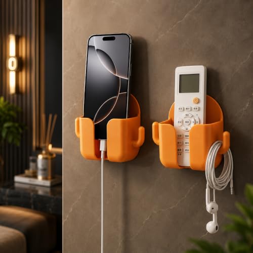Image of Wall Mounted Mobile Phone Holder | Self Adhesive Phone Stand for Charging | Universal Smartphone Wall Holder | Strong Adhesive | No Drill | Multipurpose Storage Rack (Pack of 4)