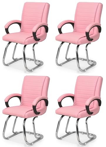 Image of RATISON Special Director Principal Manager Office Visitor with arm Rest with Double Pipe Frame and Cushioned seat Back (4, Pink, Double Pipe Frame)