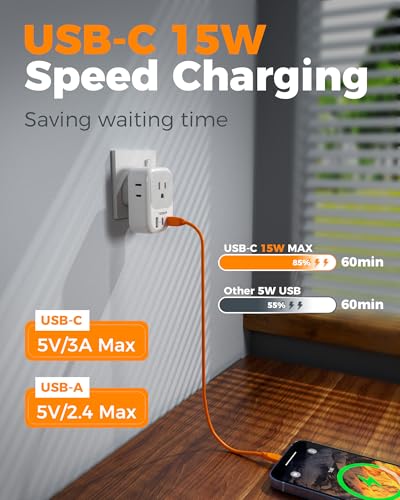 US to UK Plug Adapter 2 Pack, TESSAN Type G Adapter for Travel with 4 Outlets 3 USB (2 USB-C), Power Adaptor for US to UK Ireland London Scotland Kenya Dubai Singapore Hong Kong4