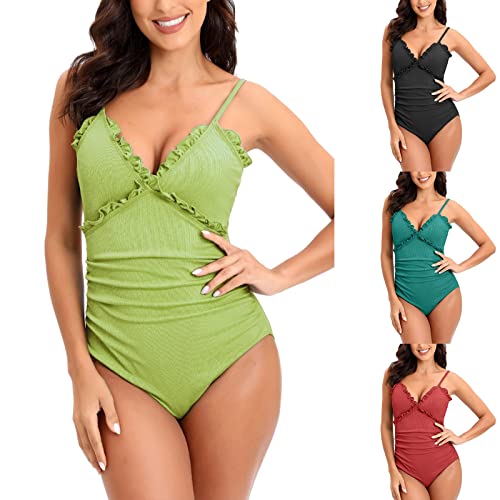 INNOVIERA Maiô feminino com decote em V, controle de barriga, roupa de banho de corte alto com nervu