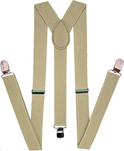 Men's Elastic Y-Back Suspenders – Beige Casual Trouser Braces, Adjustable Free Size (Clip-On)