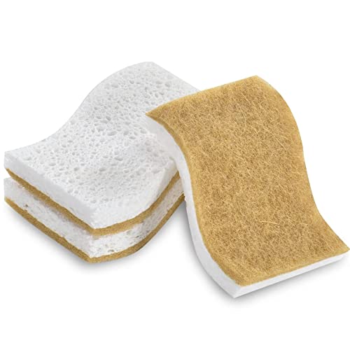 Natural Sponges 3Pack, Eco Friendly Non-Scratch Scrub Sponge For Kitchen, Biodegradable Plant Based Scrubber Sponges For Cleaning Dishes, Odor Free #TOP1