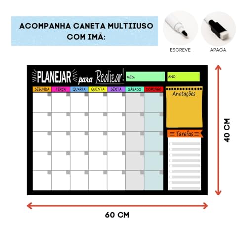 Quadro Lousa Planejador Temático Agenda 40x60 Cm Metal