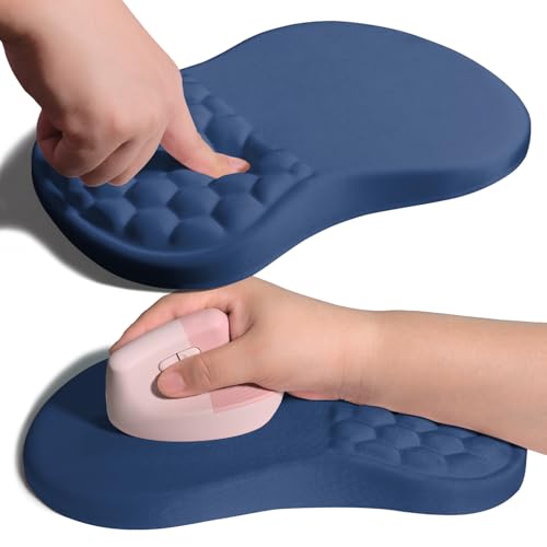 Image of Ergonomic Joint Wrist Support Mouse Pad with Memory Foam Cushion Massage Bump, Carpal Tunnel Pain Relief Mousepad Slope Design for Wrist Rest, 11.8x7.9 in, Dark Steel Blue