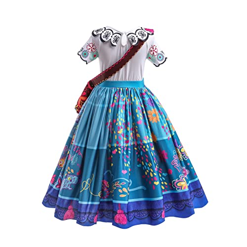 Mirabel Costume For Kids Girls Mirabel Dress Princess Dress Cosplay Halloween Costume Print Skirt Suit With Bag Earrings Glasses For Child #TOP3