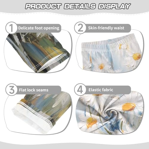 Bolaz Toddler Girls Leggings Printed Yoga Pants Leggings White Yellow Painting Dasiy for Kids3