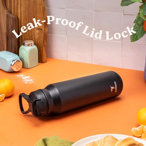 Image of REDUCE 32 oz Hydrate Pro Stainless Steel Insulated Water Bottle - Flip Top Leak-Proof Lid, Dishwasher Safe, BPA-Free, Dual Wall Vacuum, Keeps Drinks Cold for 48 Hrs, Cup Holder Friendly - Sangria