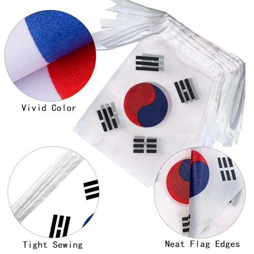 Image of South Korea Flags Korean String Flag Banners for Patriotic Events Independence Day Sports Bars Inside Outside Decorations 33 Feet 30 Flags