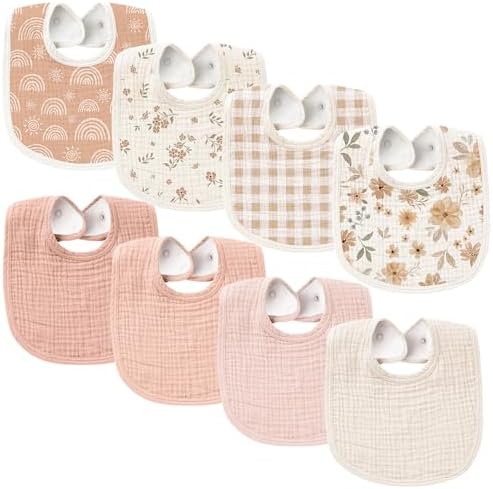 [Backunoe] Konssy Muslin Baby Bibs 8 Pack Baby Bandana Drool Bibs Cotton for Unisex Boys Girls, 8 Solid Colors Set for Teething and Drooling