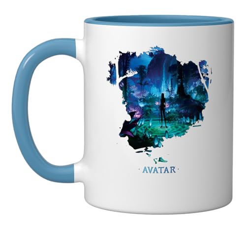 Avatar Na'vi in Pandora Jungle at Night with Logo Ceramic Mug, Blue/White