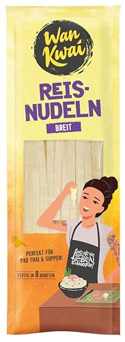 Wan Kwai Reisnudeln breit 250g Authentische Vielfalt für Pad Thai Suppen & mehr. Vegan & glutenfrei. Schnell fertig in 8 Minuten.