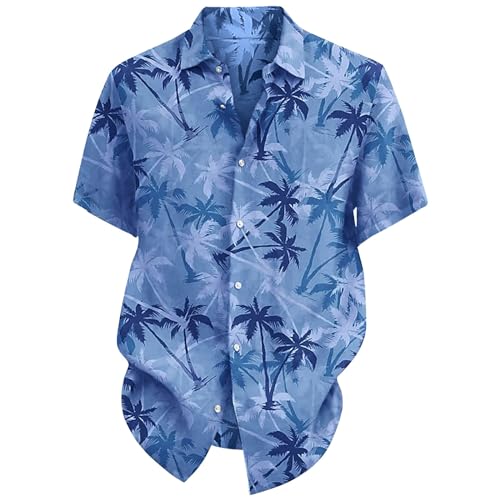 Paquete de camisa de playa de verano para hombre, abrigo suelto de manga corta, tops surtidos para vacaciones y vacaciones, azul, XL