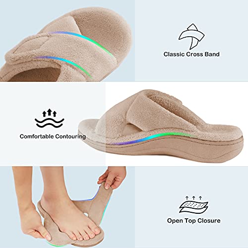 Bcstudio Women's Orthotic Arch Support Slippers Ii+ Sturdy Rubber Sole, Cozy Fuzzy House Ladies Slipper （ Beige +New Sole 8） #TOP3