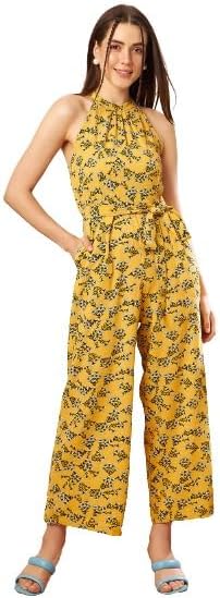 KASSUALLYJumpsuits for women Casual Yellow Floral Halter Neck Jumpsuit