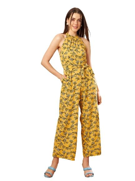 KASSUALLYJumpsuits for women Casual Yellow Floral Halter Neck Jumpsuit