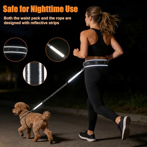 elthmpr Bauchgurt Hundeleine - Leine Hund mit Dual Griffe Freihändig Laufleine, Elastische Joggingleine Hunde mit Bauchgurt zum Wandern JoggenLaufen, Dog Leash Hand Free Reflektierende Nähte
