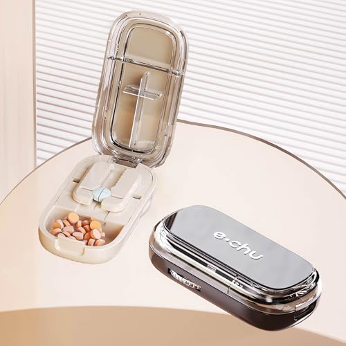 Ptyism Tablettenteiler(Schwarz mit Pinsel) Pill Cutter丨Pillenschneider ，Tabletten Teiler für Große und Kleine Tabletten,Medikamententeiler mit Aufbewahrungsfach,für Reise & Haustier