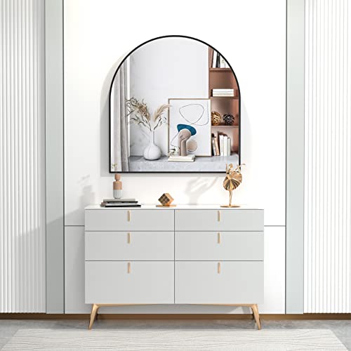 Cassilando Arched Mirror, 31.5"×33.5" Arched Bathroom Mirror, Metal Frame Mirror, Unique Wall Mounted Mirror, Black Vanity Mirror For Living Room, Fireplace, Bedroom, Entryway Asin: B0B2Vntzz9 #TOP1