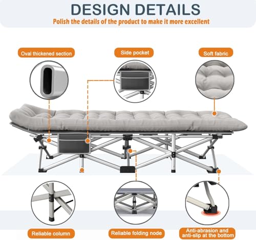 Camping Cot with Comfortable Mattress, 1 Pack Folding Camping Cots, Cots for Sleeping Camping Bed Heavy Duty Folding Cot with Carry Bag - Image 6