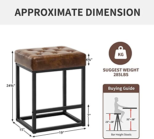 Furnimart 24 Inch Bar Stools Set Of 2 Faux Leather Counter Height Bar Stools, Upholstered Counter Saddle Chair Island Stool With Metal Frame For Bar Kitchen Dining Room Indoor (Yellow Brown) #TOP1