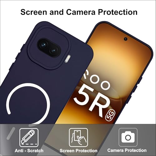 Image of SBMS Silicone Back Cover Case for iQOO 15R 5G | Soft Micro-Fibre Lining Inside | Magsafe Print On Back Side Camera Protection Bump | Shockproof Case iQOO 15R 5G (Blue)