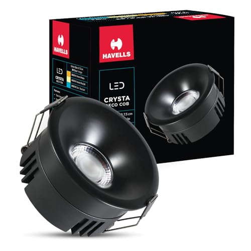 Image of Havells Crysta Deco Cob 7W 4K Matt Black,Led-Spotlights,Energy Efficient,Long Life of 25000 Burning Hours,Beam Angle of 36,Metal Body Cob with Independent Driver,Natural Daylight (4000K)