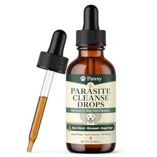 Pawsy Parasite Cleanse Drops Botanical Blend Supports Daily Digestive Balance Duck-Flavored Liquid Drops for All Breeds and Life Stages 2 fl oz