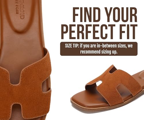 Image of Project Cloud 100% Genuine Leather Sandals for Women 2026 - Fashion Flat Womens Sandals with Memory Foam Insole Slides Sandals Women Footwear - Mules Women's Sandals (Jannel)