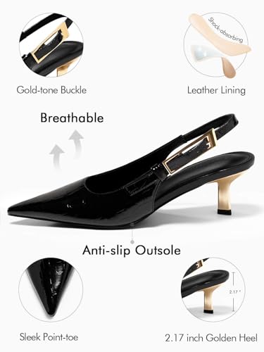 Image of Coutgo Womens Slingback Kitten Heels Closed Pointed Toe Pumps Buckle Strap Wedding Party Dress Shoes