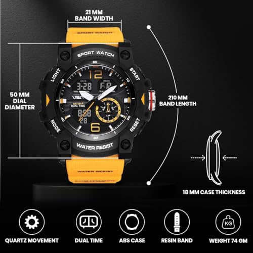 Image of V2A Stryke 50mm Analog Digital Watch for Men | Rugged Guard Bezel Design | Alarm Stopwatch Backlight | TPU Sport Strap | 50M Water Resistant Outdoor Watch | Gift for Mens