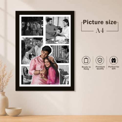 Image of Art Street Personalized Gift 7 Photo Collage Gift for Brother & Sister Photo Frame With Photo Upload, Birthday, Rakhi Gift for Brother, Sister (A4, Black)