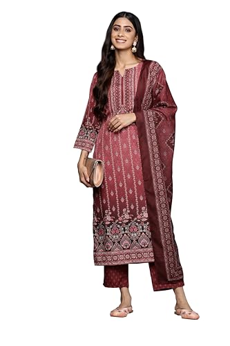 Image of Libas Printed Crepe Straight Kurta With Trouser and Dupatta