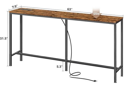 image for SUPERJARE Console Table with Outlet, 63 Inch Sofa Table with Charging 