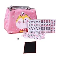 F Fityle Mini Mahjong Set, Majongsteine Spiel, Traditionelles Chinesisches Majong Spiel, Tragbarer Brettspiel Set mit 144 Mahjong Steinen, Tabletop Brettspiel für Familien Camping, ROSA