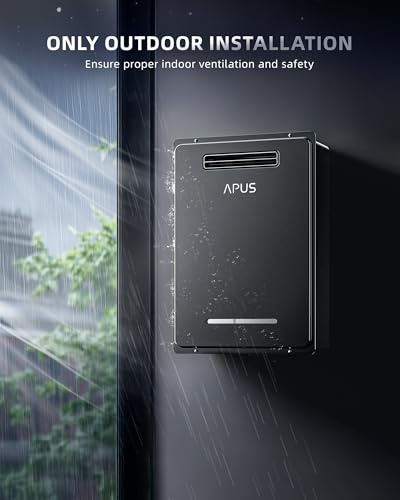 Image of APUS 190,000 BTU Outdoor Tankless Water Heater, 8.1 GPM Natural Gas Instant Hot Water Heater with WiFi & Remote Control, High Efficiency for Supports 5 Outlets