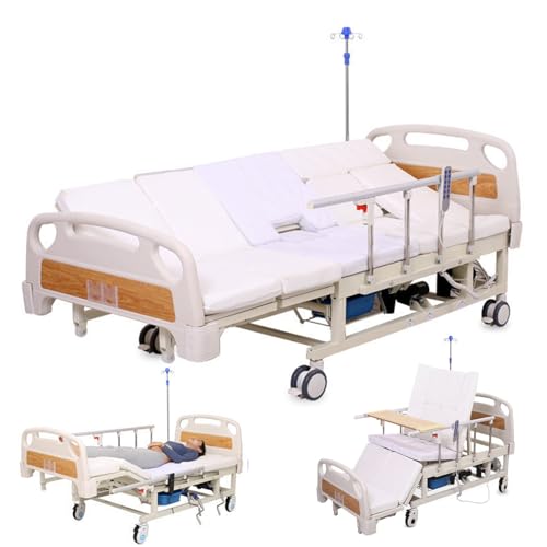 Cama de Hospital eléctrica de 10 Funciones con diseño abatible, Cama de Hospital eléctrica para el hogar con colchón, Ruedas con Bloqueo y portasueros