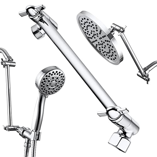 Chrome Shower Head Extension, 10 Inch Solid Brass Shower Extension Arm with Durable Anti-leak Lock Joints, Adjustable Shower Head Extension Arm