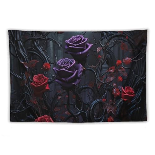 DELIBEST Arazzo ibrido con rose tea rose, arazzo da appendere alla parete, decorazione estetica da parete per camera da letto, soggiorno, dormitorio, 152,4 x 228,6 cm